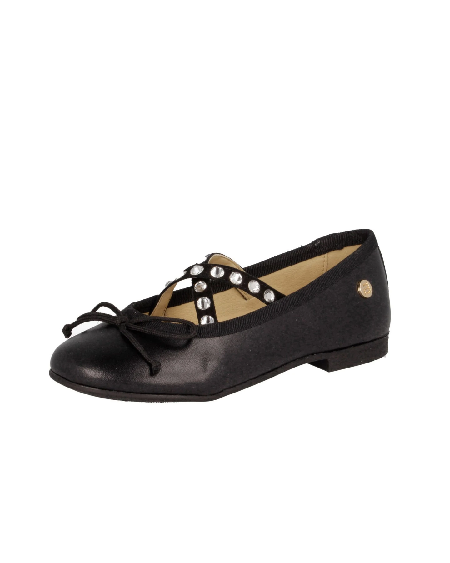 Baby Girl Leather Ballerina with Criss-Cross Jeweled Straps