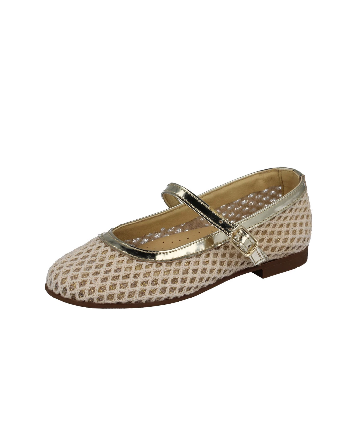 Baby Girl Crochet Mesh Mary Janes Ballerina with Gold Trim