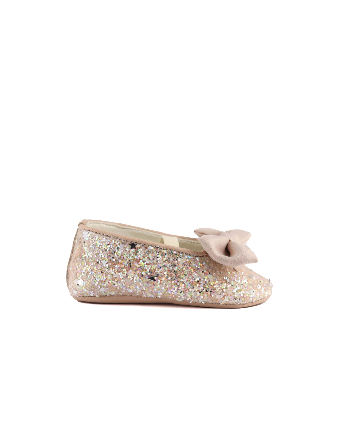 Baby Girl Satin Fabric Handmade Bow Embellished Glitter Fabric Ballerinas