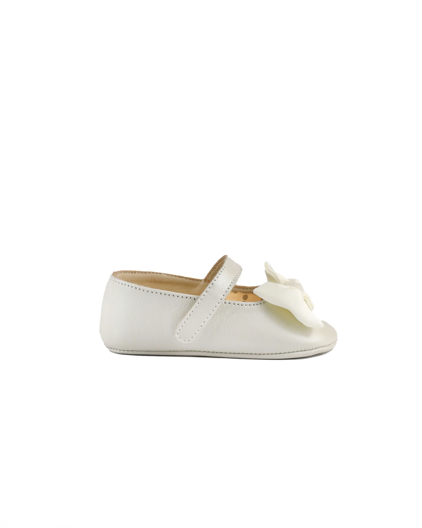 Baby Girl Satin Fabric Handmade Bow Embellished Single Strap Leather Ballerinas
