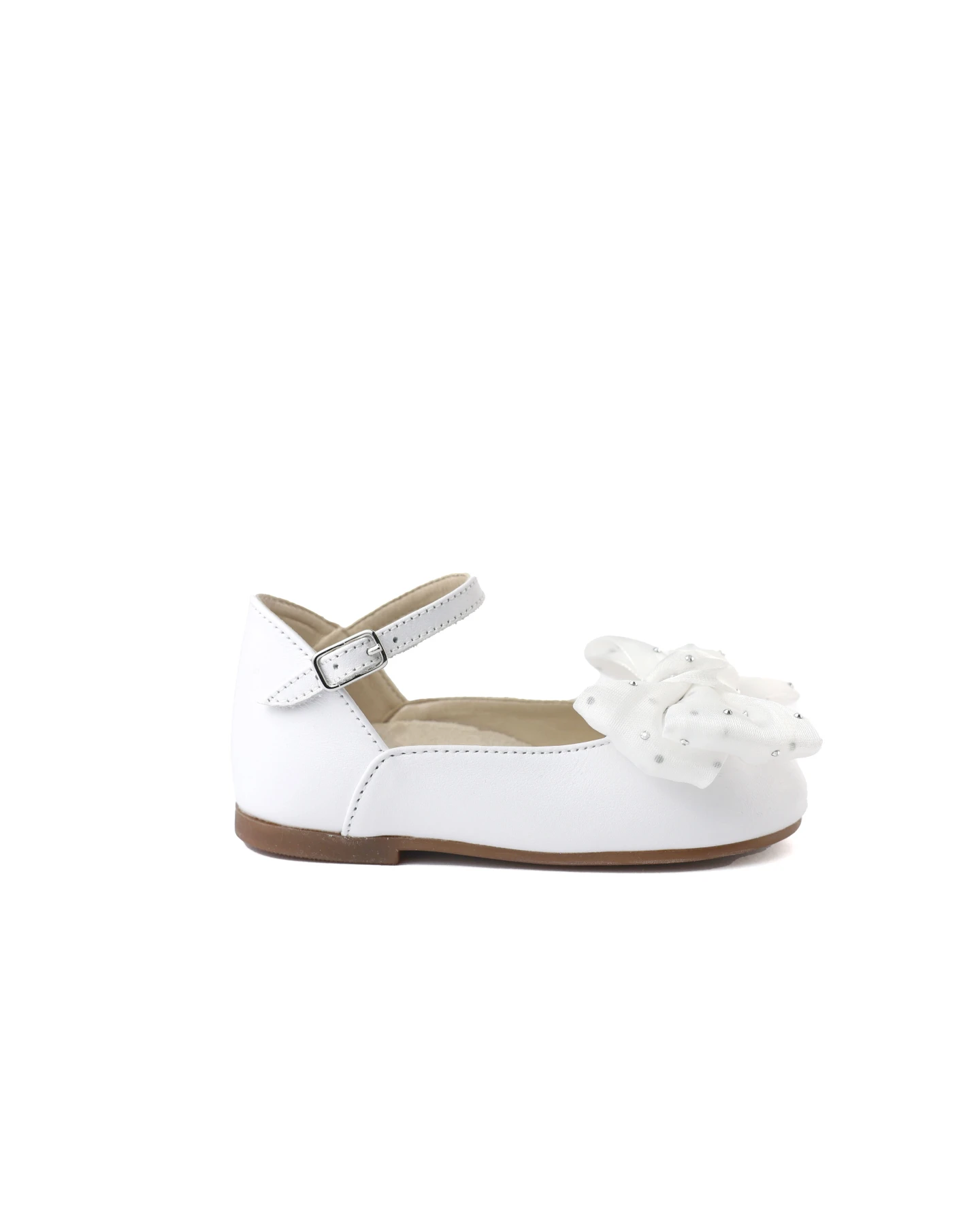 Baby Girl Organza Bow Embellished Leather French Ballerinas