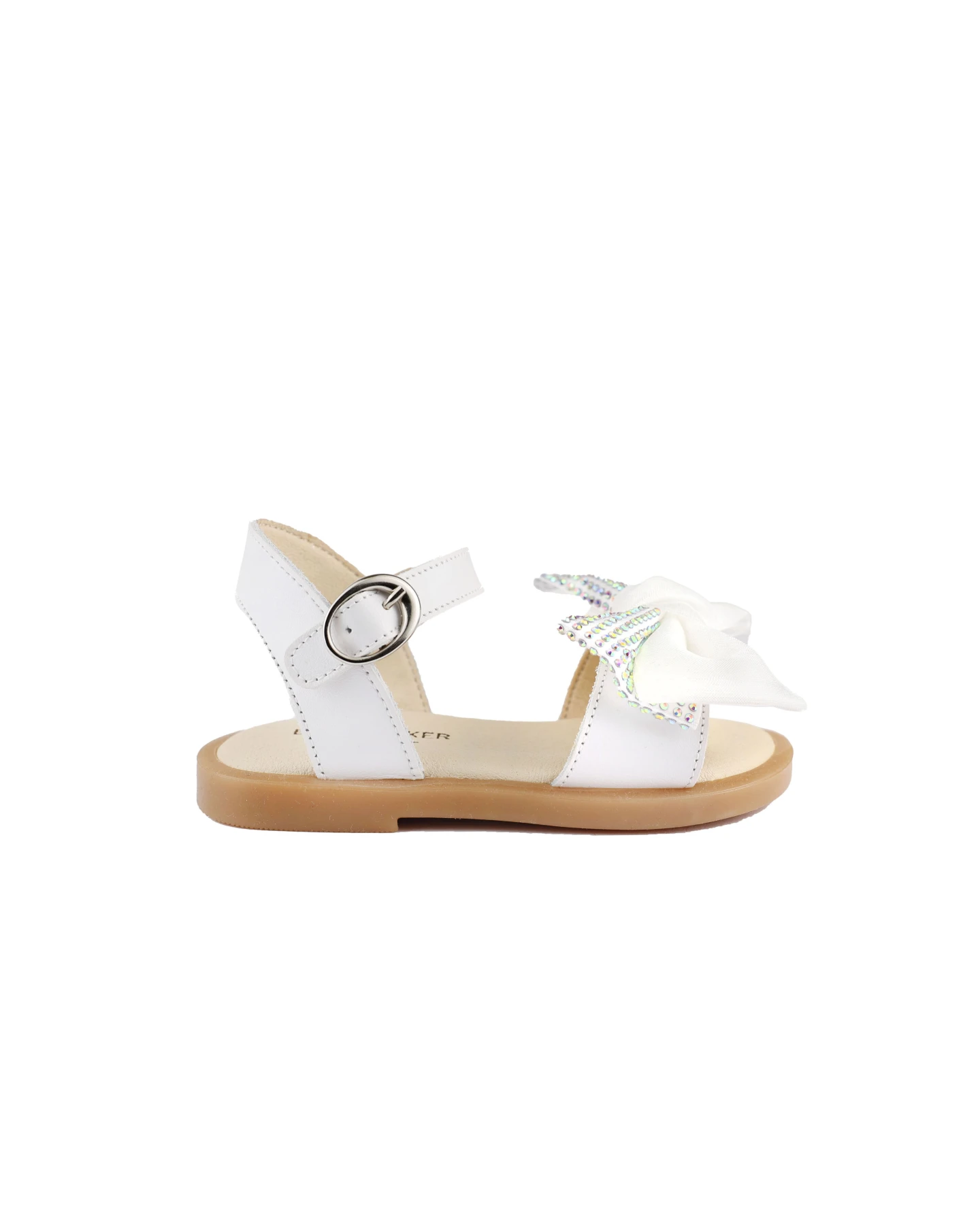 Baby Girl Satin Bow With Crystals Embellished Leather Sandals