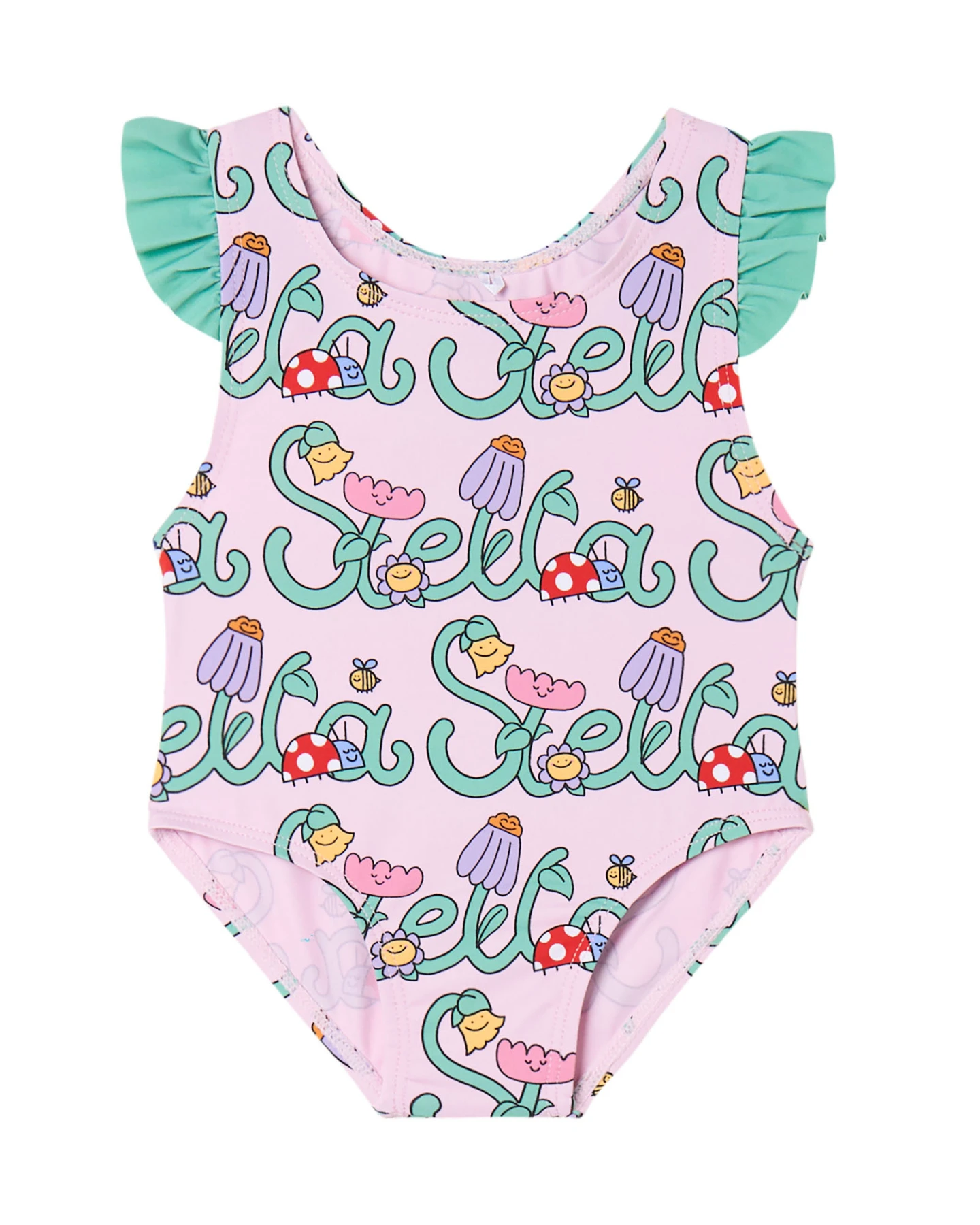 Baby Girl One-Piece Swimsuit with "Stella" Garden Graphic