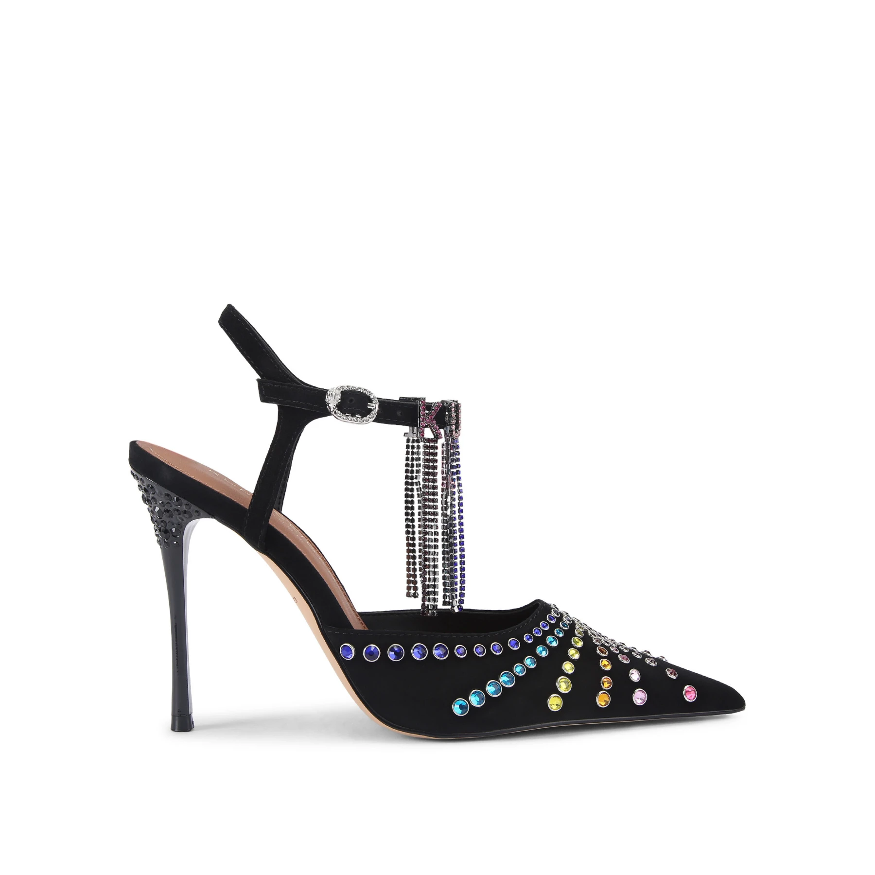 Rainbow Crystal Embellished Suede Stiletto Pumps