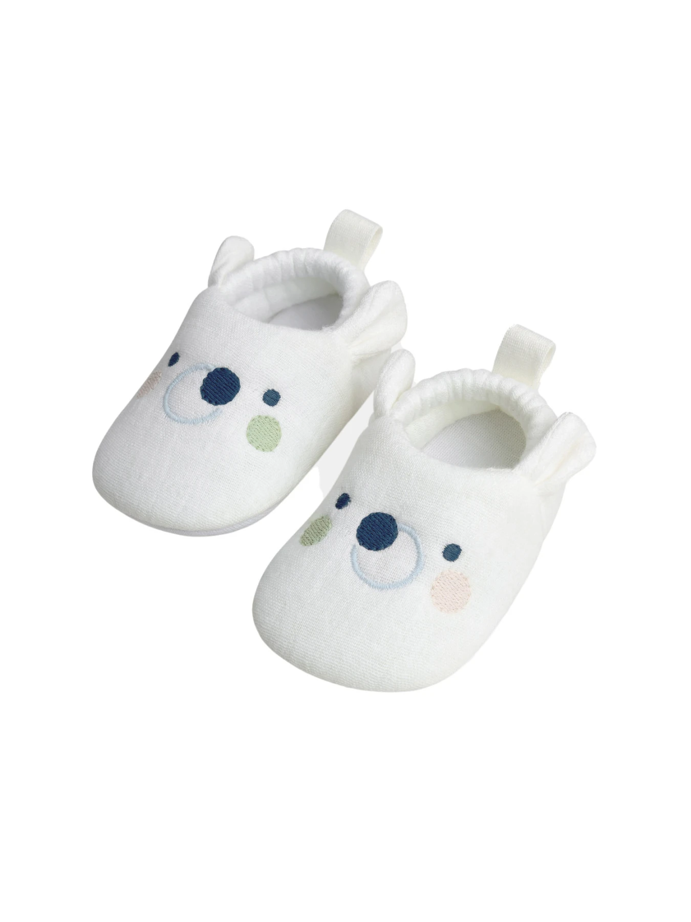 Baby Neutral Soft White Baby Booties with Embroidered Animal Face