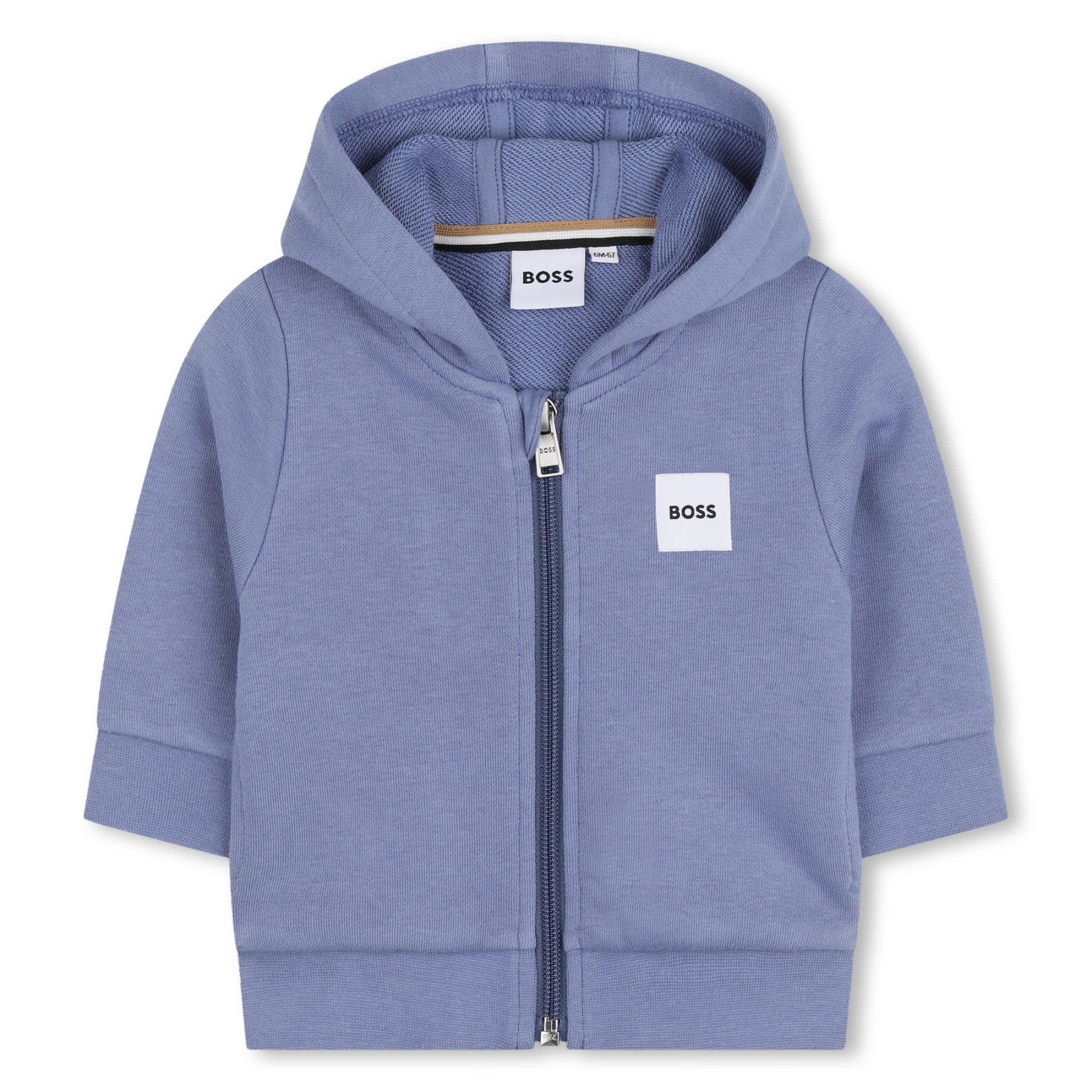 Baby Boy Square Logo Patch Cotton Zipped Hooded Cardigan