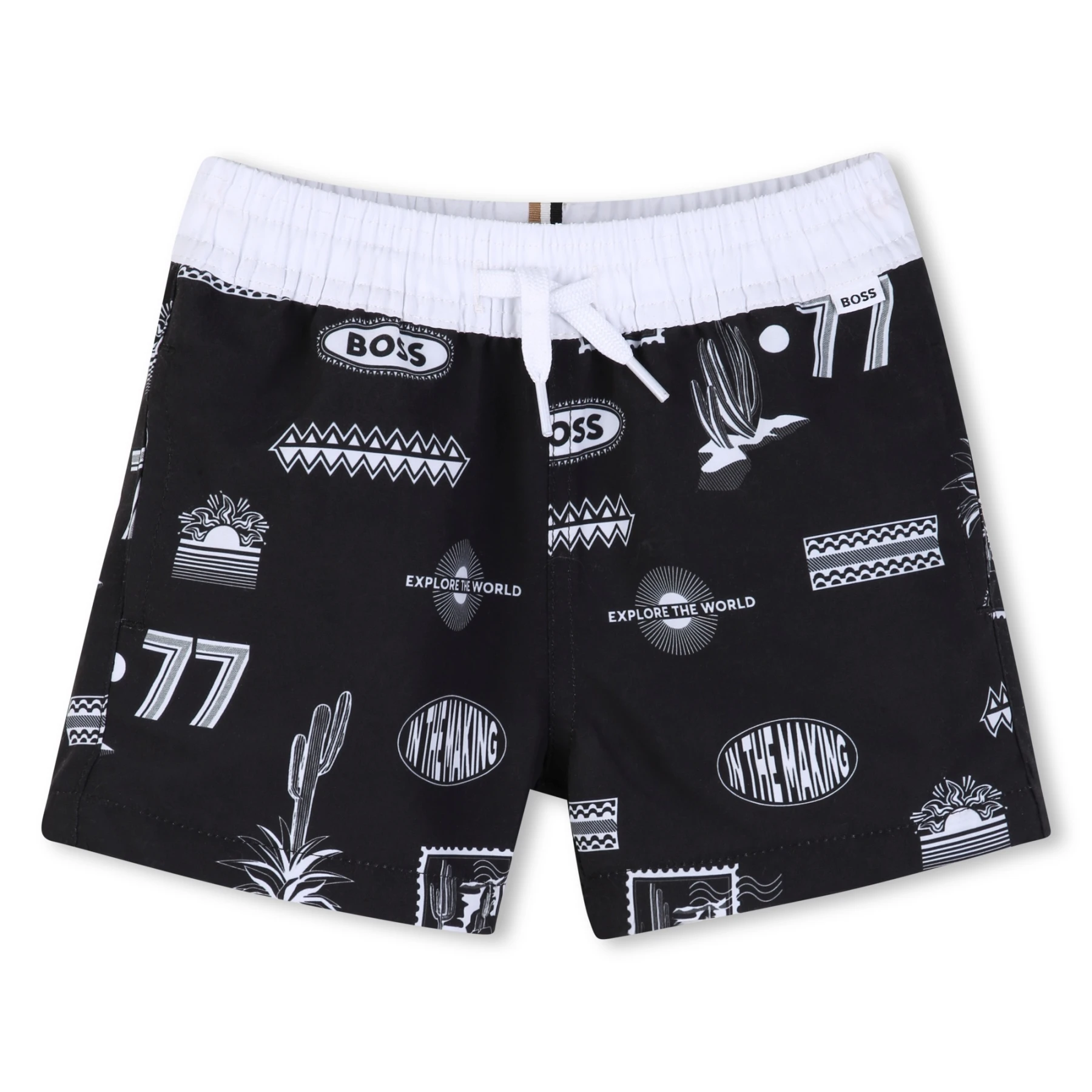 Baby Boy Black & White Graphic Swim Shorts