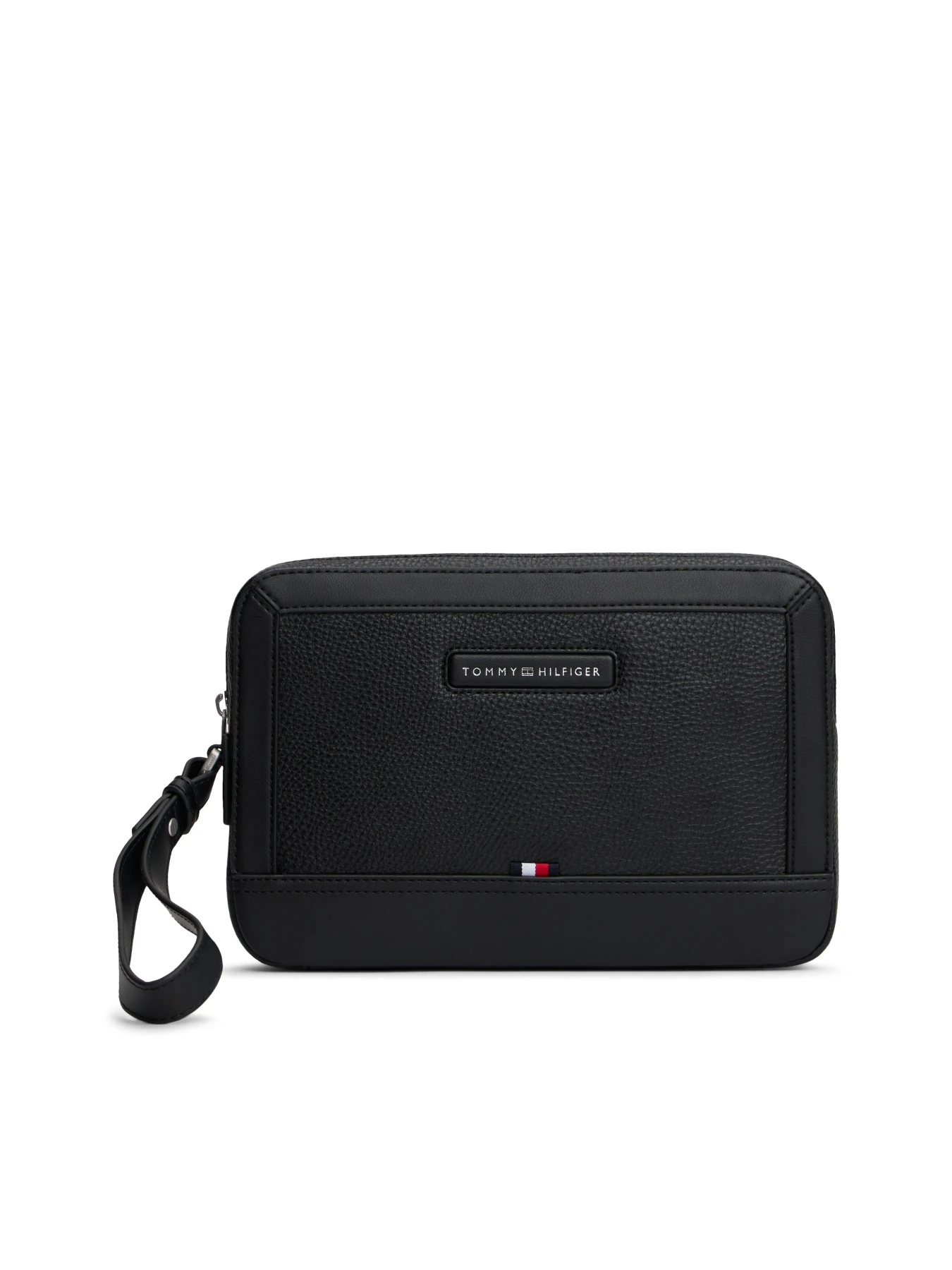 Pebbled Leather Wash Bag with Logo