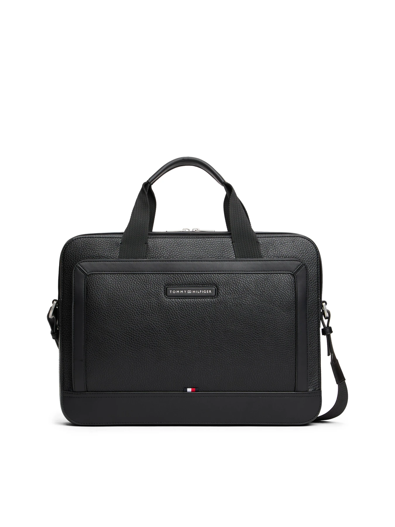 Central Leather Laptop Bag with Woven Shoulder Strap
