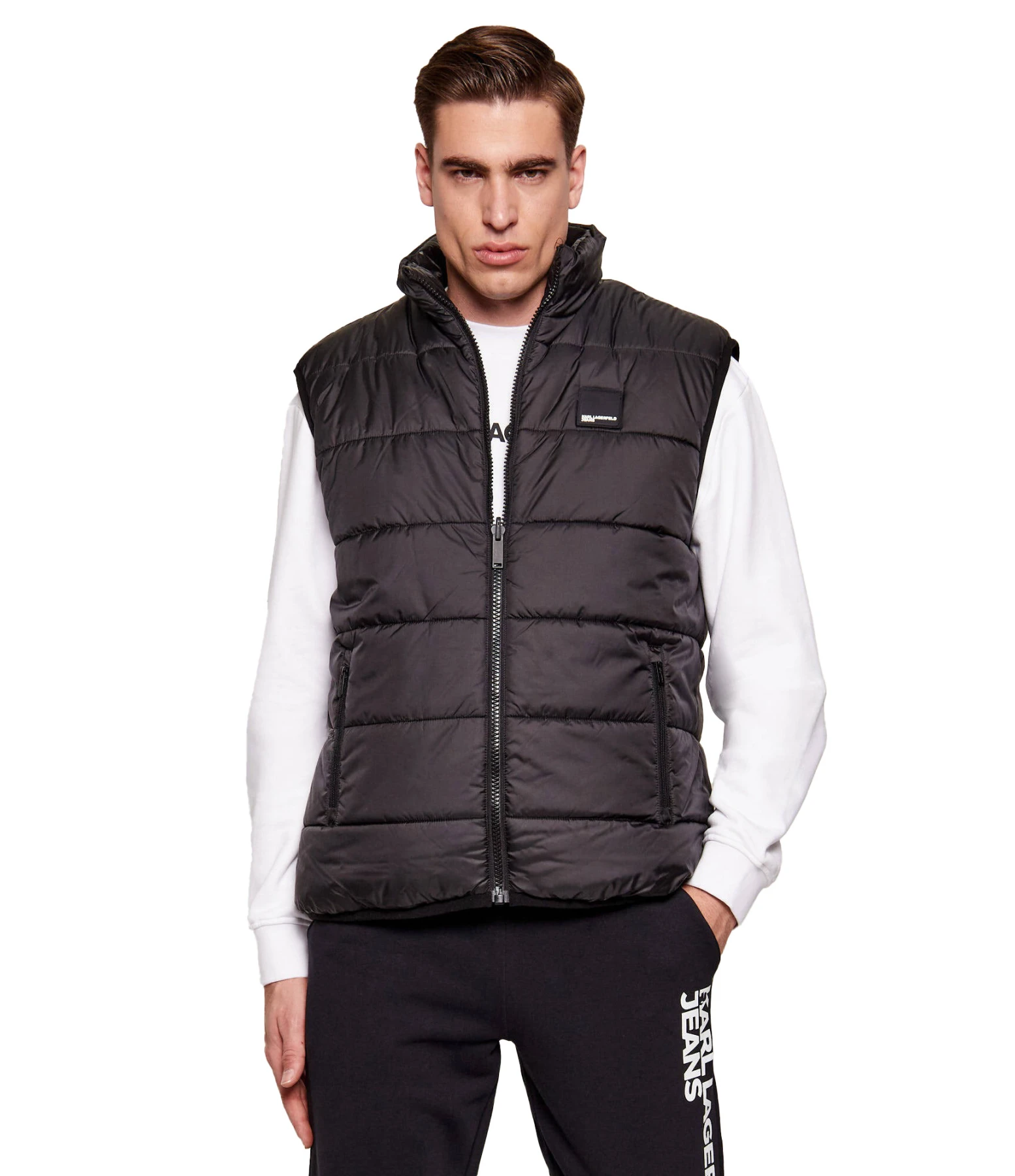Reversible Mixed-Texture Quilted Sleeveless Gilet Image