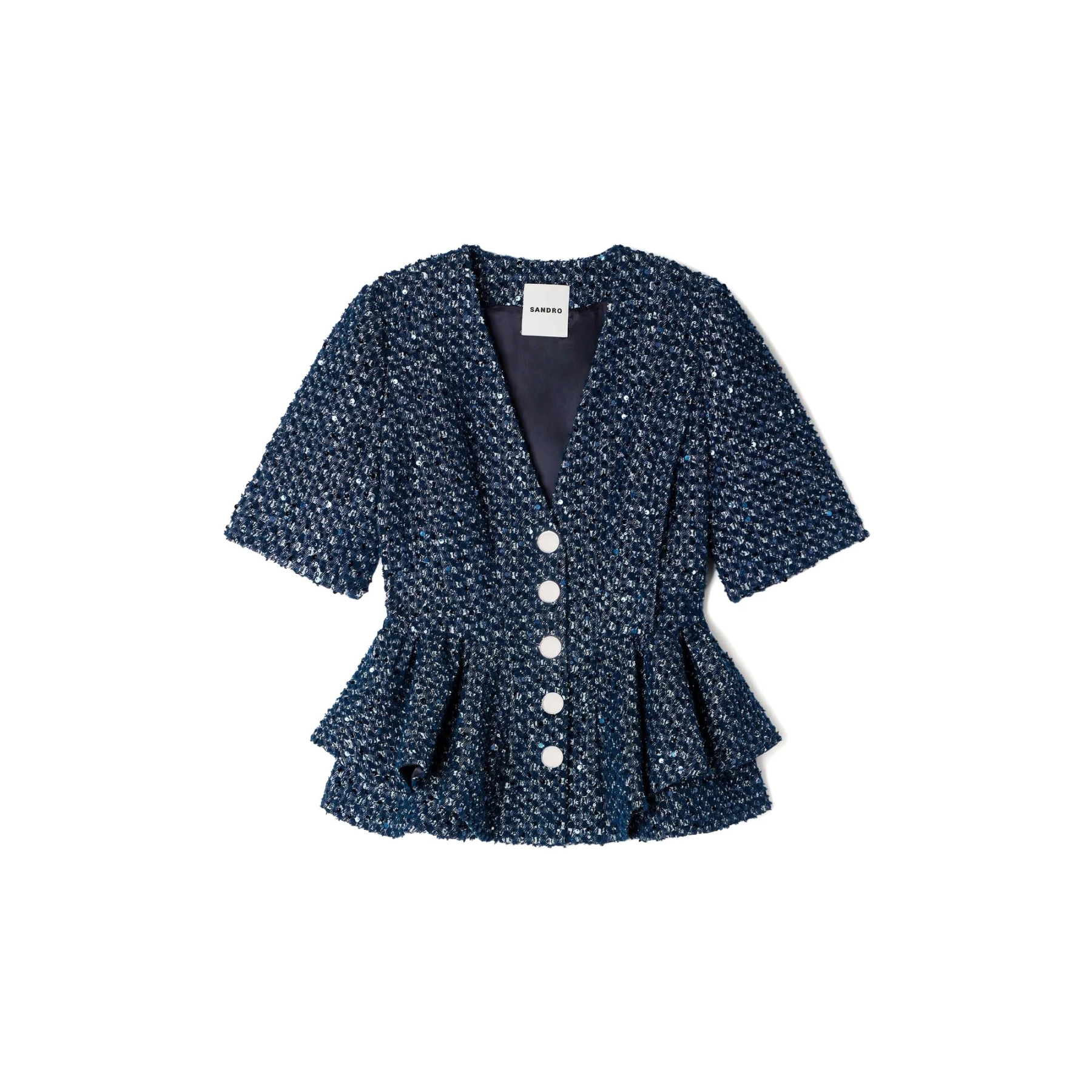 Press-stud Sequinned V-neck Top