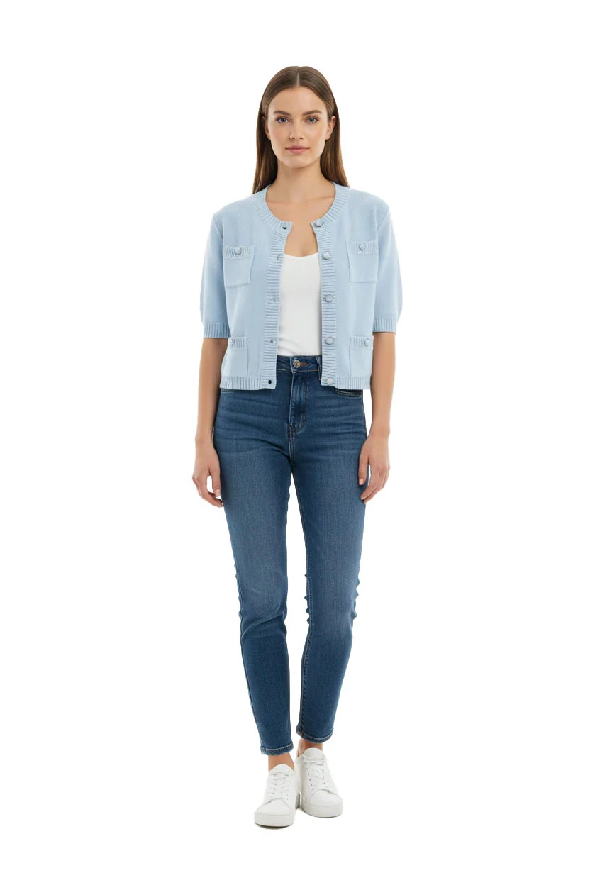 Knit Fitted Short Sleeve Cardigan