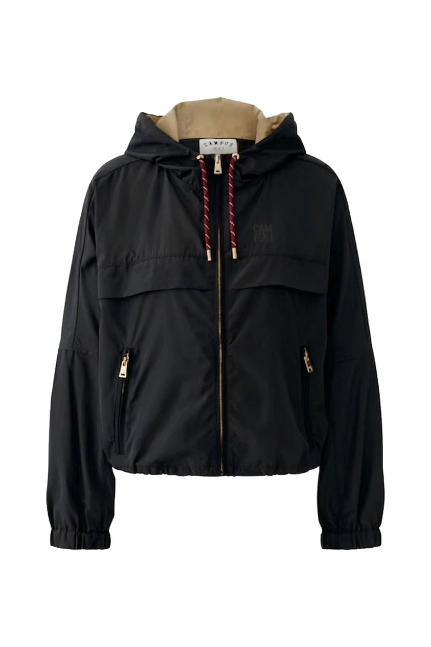 Hooded Cropped Windbreaker With Contrast Drawstrings