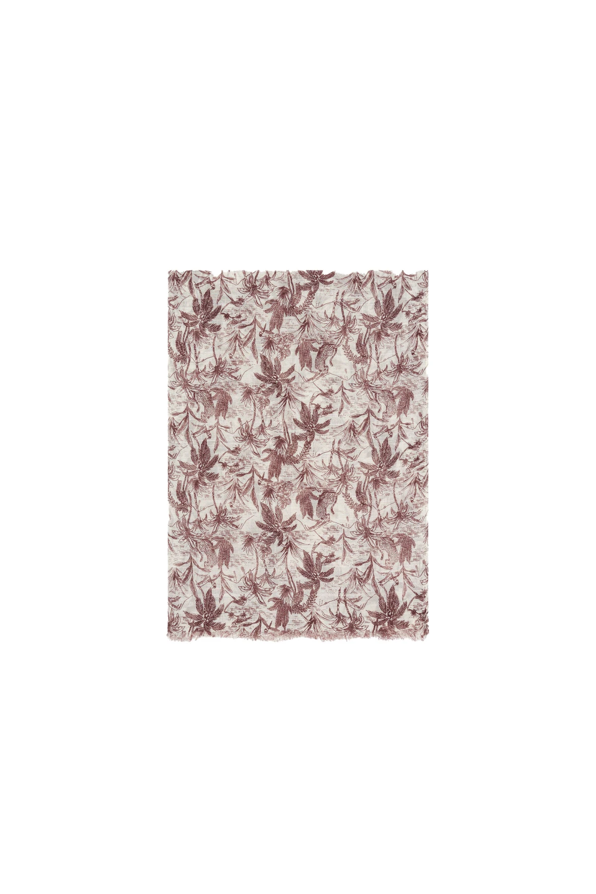 Vintage-Inspired Leaf Print Scarf with Frayed Hem