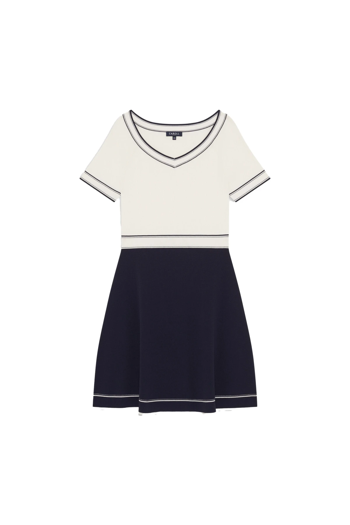 Short-Sleeve V-Neck Short Dress with Contrast Tipping