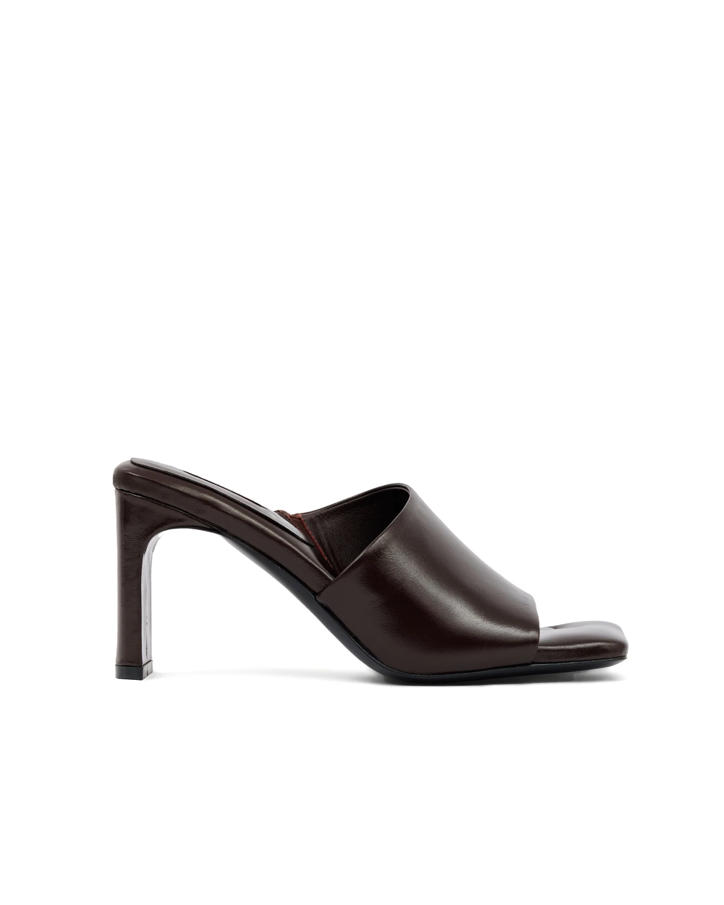 Wide Strap Leather High Heel Square Toe Mule