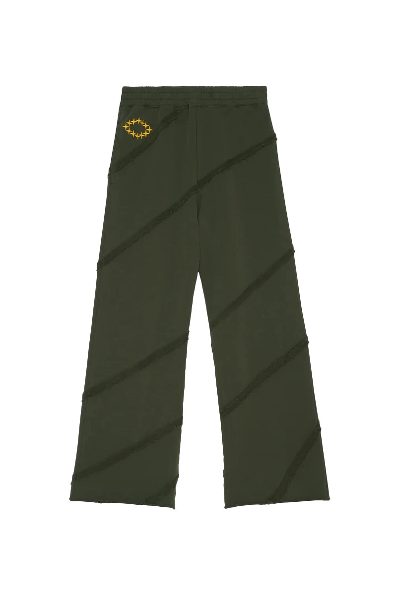 Organic Cotton Wide Leg Trousers with Diagonal non Brused Details on Legs