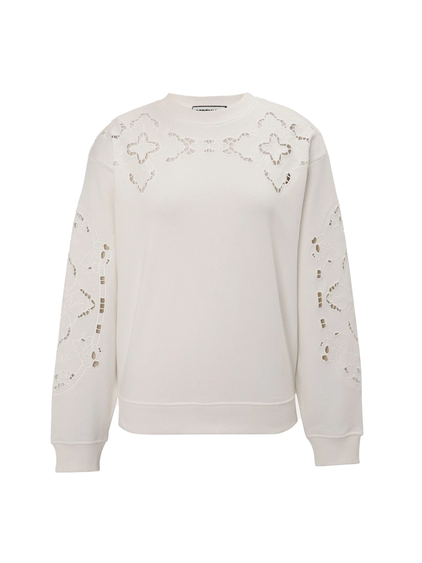 Long-Sleeve Round-Neck Sweatshirt with Flower Embroidery