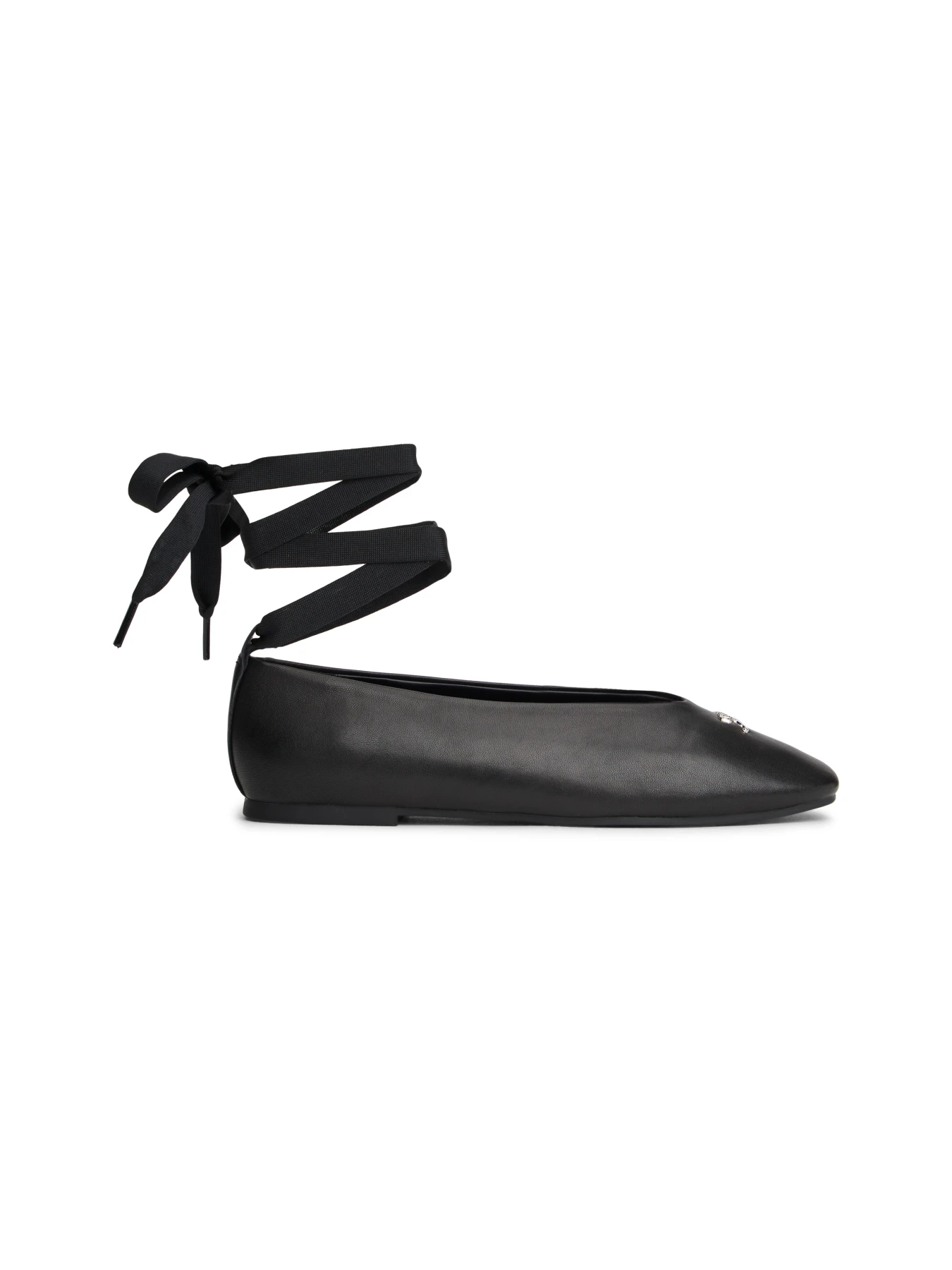 Ribbon Lace-Up Leather Ballerinas