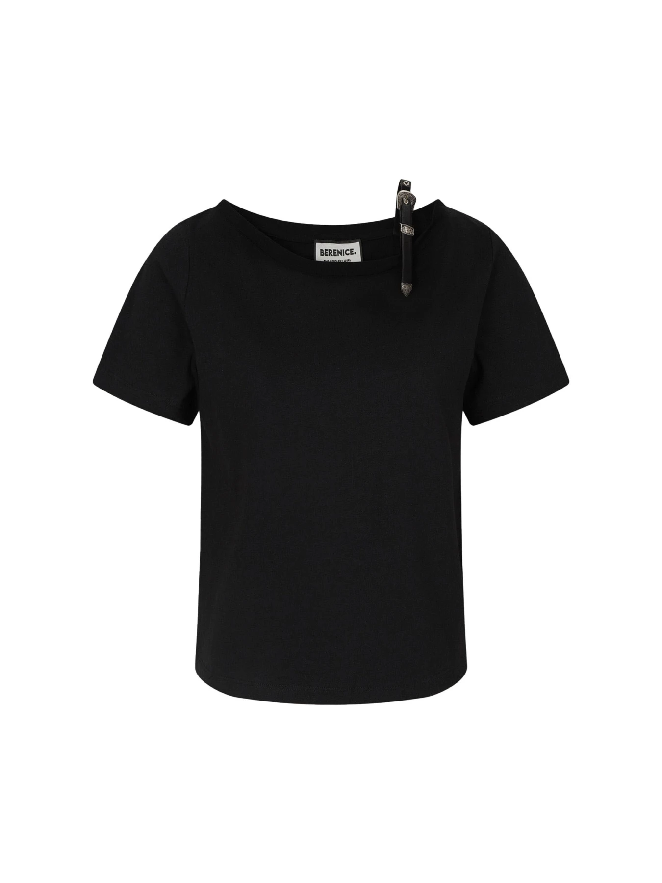 Short Sleeve T-Shirt With Open Neckline And Belt Buckle Detail
