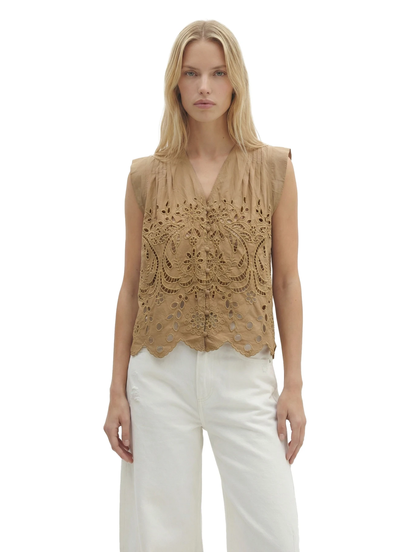 Sleeveless Top With Broderie Anglaise