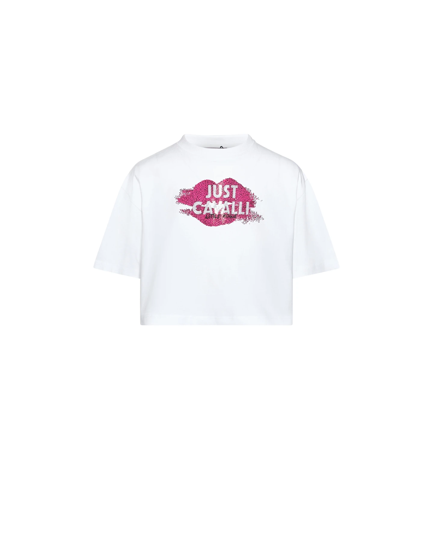 Kids Girls Crop-Style T-shirt with Glitter Lips Graphic