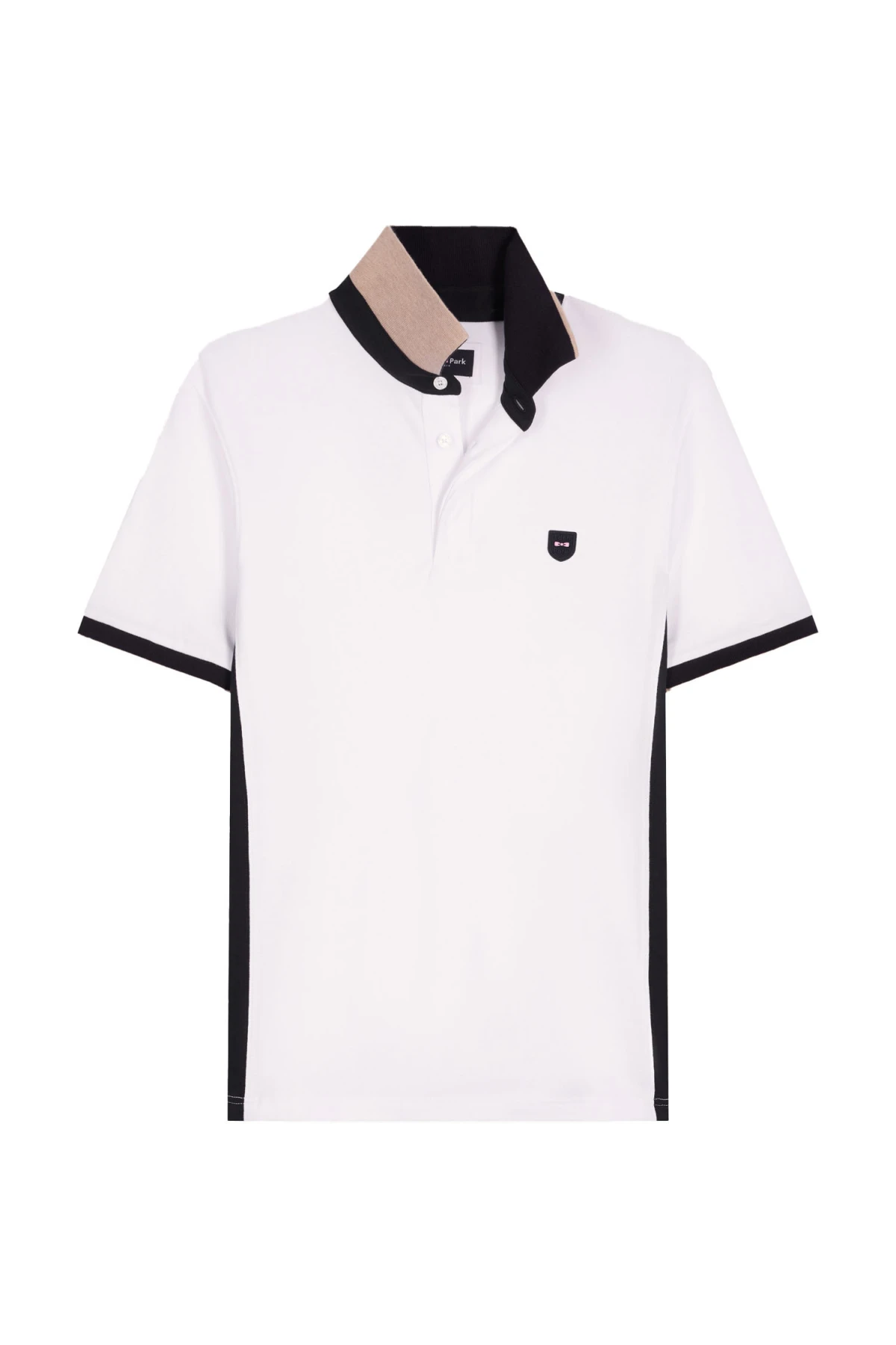 Slim Fit Cotton Short-Sleeve Polo With Navy Panels 