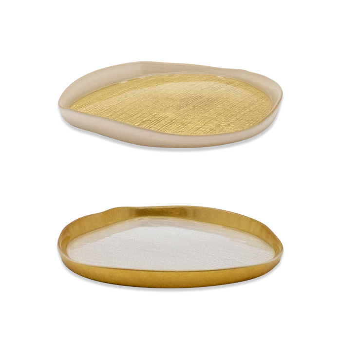 Set Of 2 - Glass Plates Diameter 18 Cm Gold And Pearl