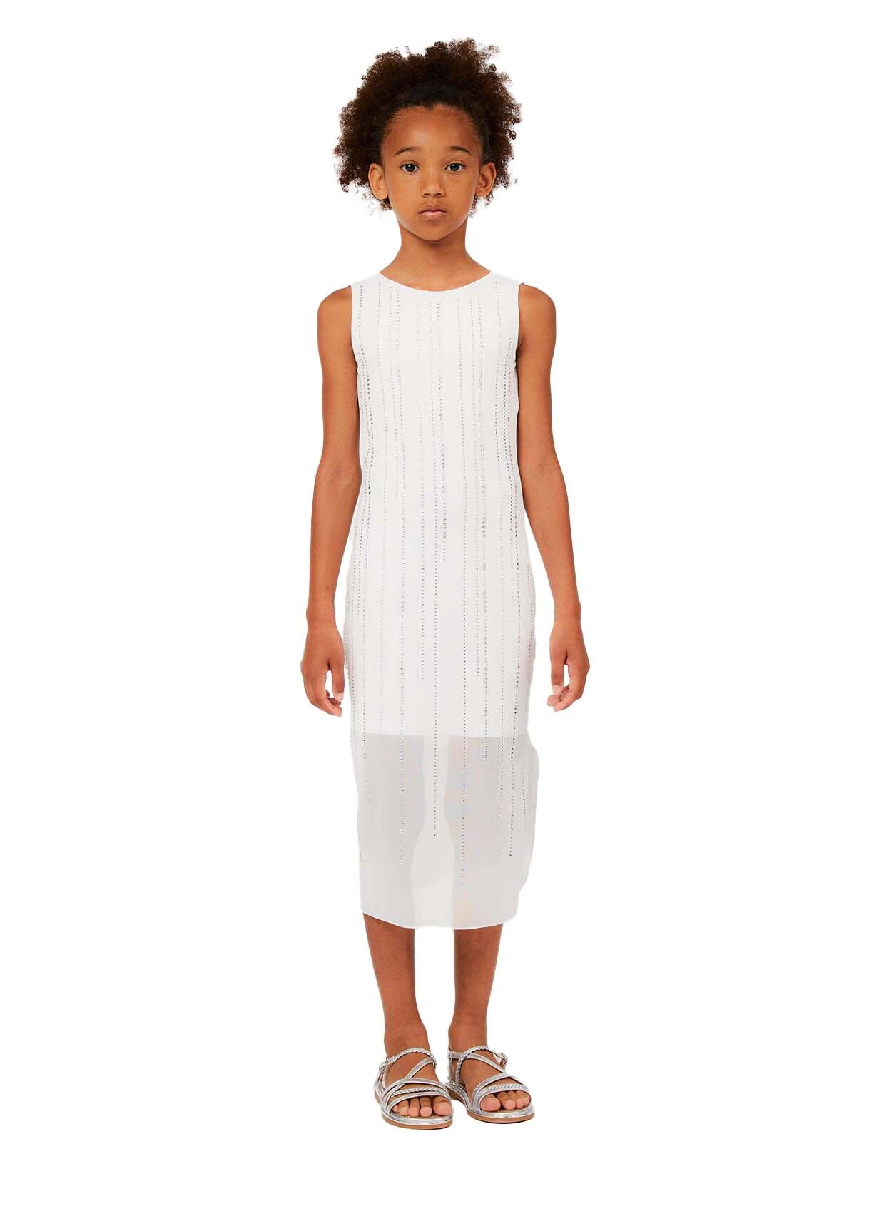 Kids Girls Sleeveless Dress with Rhinestone Pinstripes with Sheer Hem