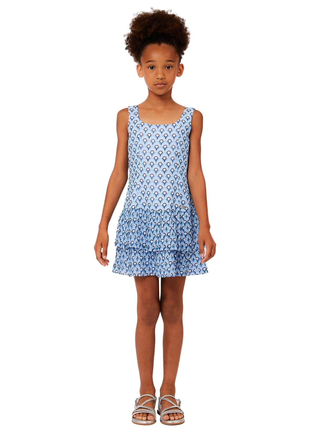 Kids Girls Sleeveless Dress with Pleated Ruffle Hem