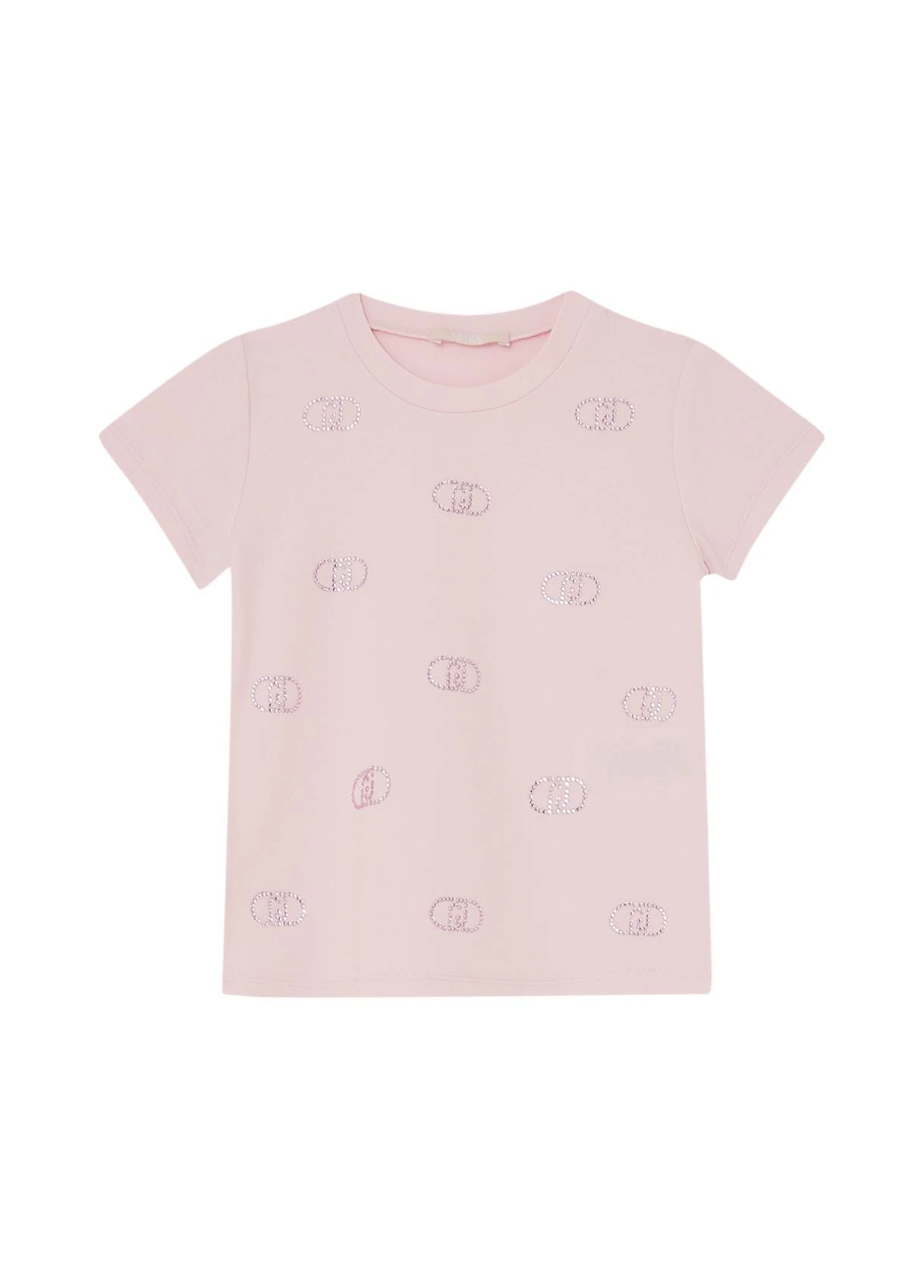 Kids Girls Monogram Studded Cotton Short Sleeve T-Shirt