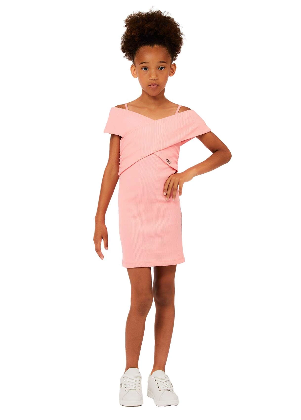 Kids Girls Ribbed Cross-Over Shoulder Dress