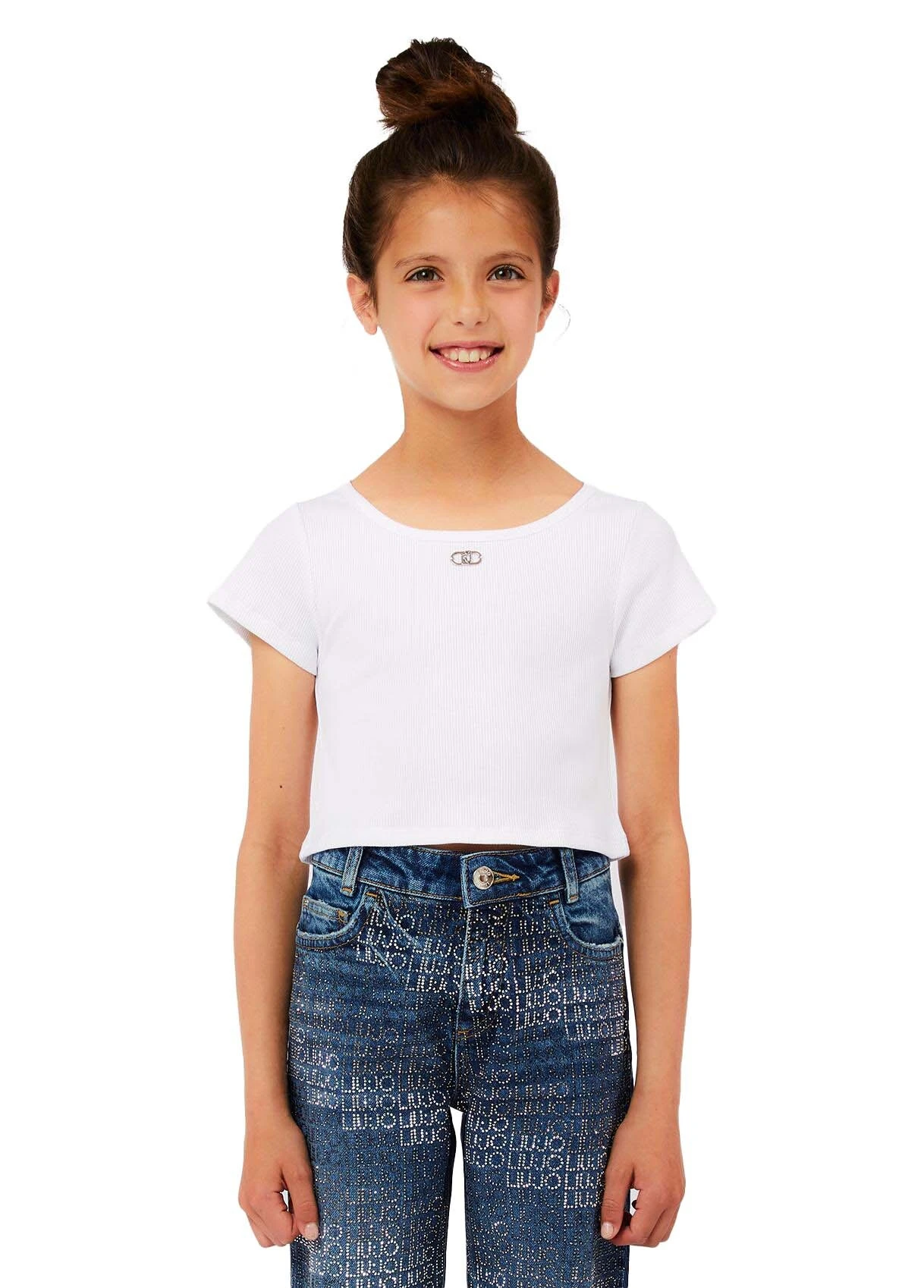 Kids Girls Ribbed Crop Top with Back Cut-Out and Twist Image