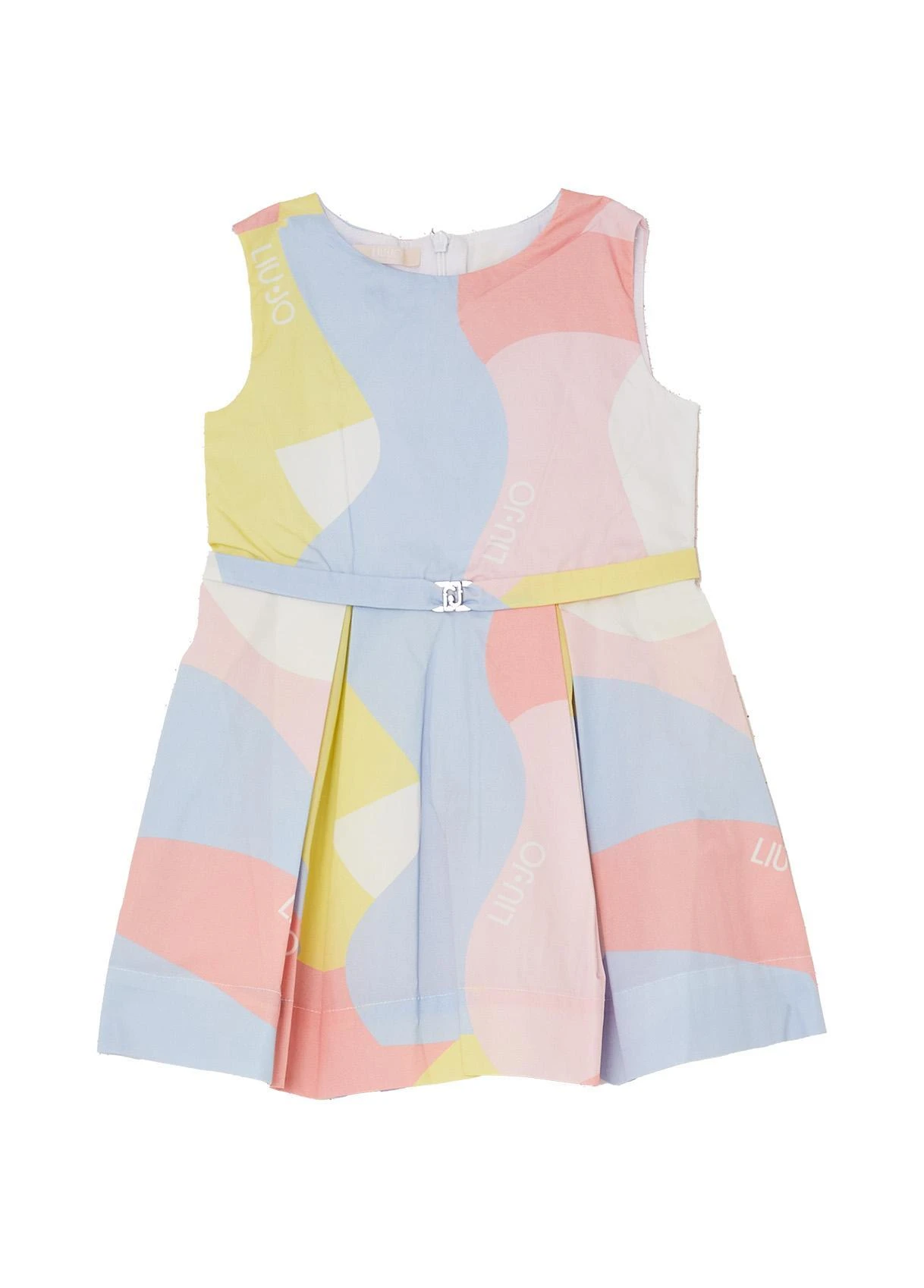 Kids Girls Pastel Abstract Logo Belted Dress