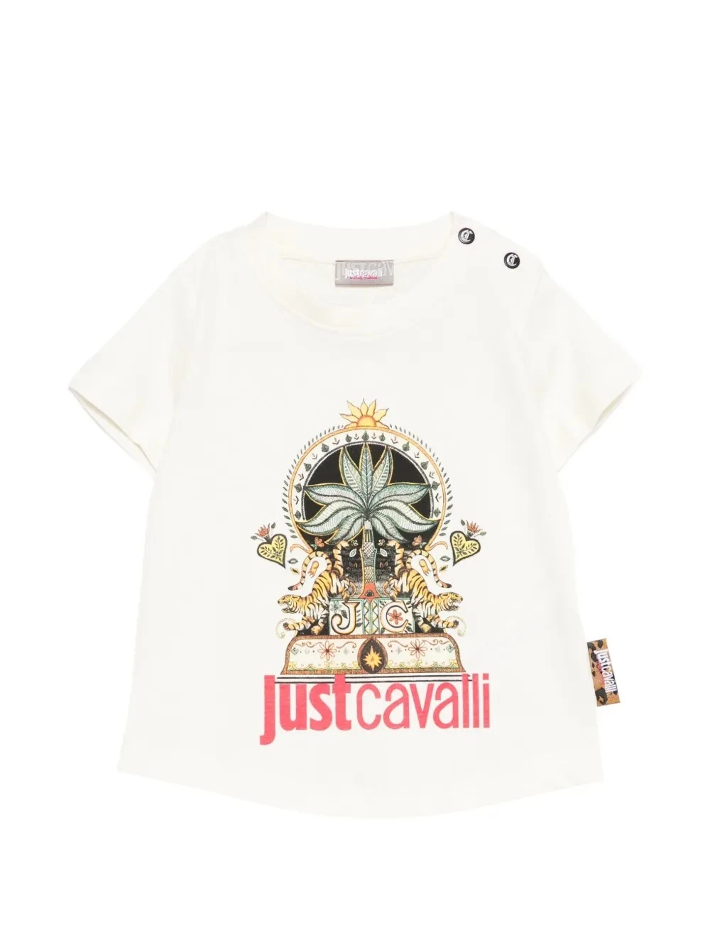 Baby Girl Graphic T-Shirt with Tiger & Palm Motif