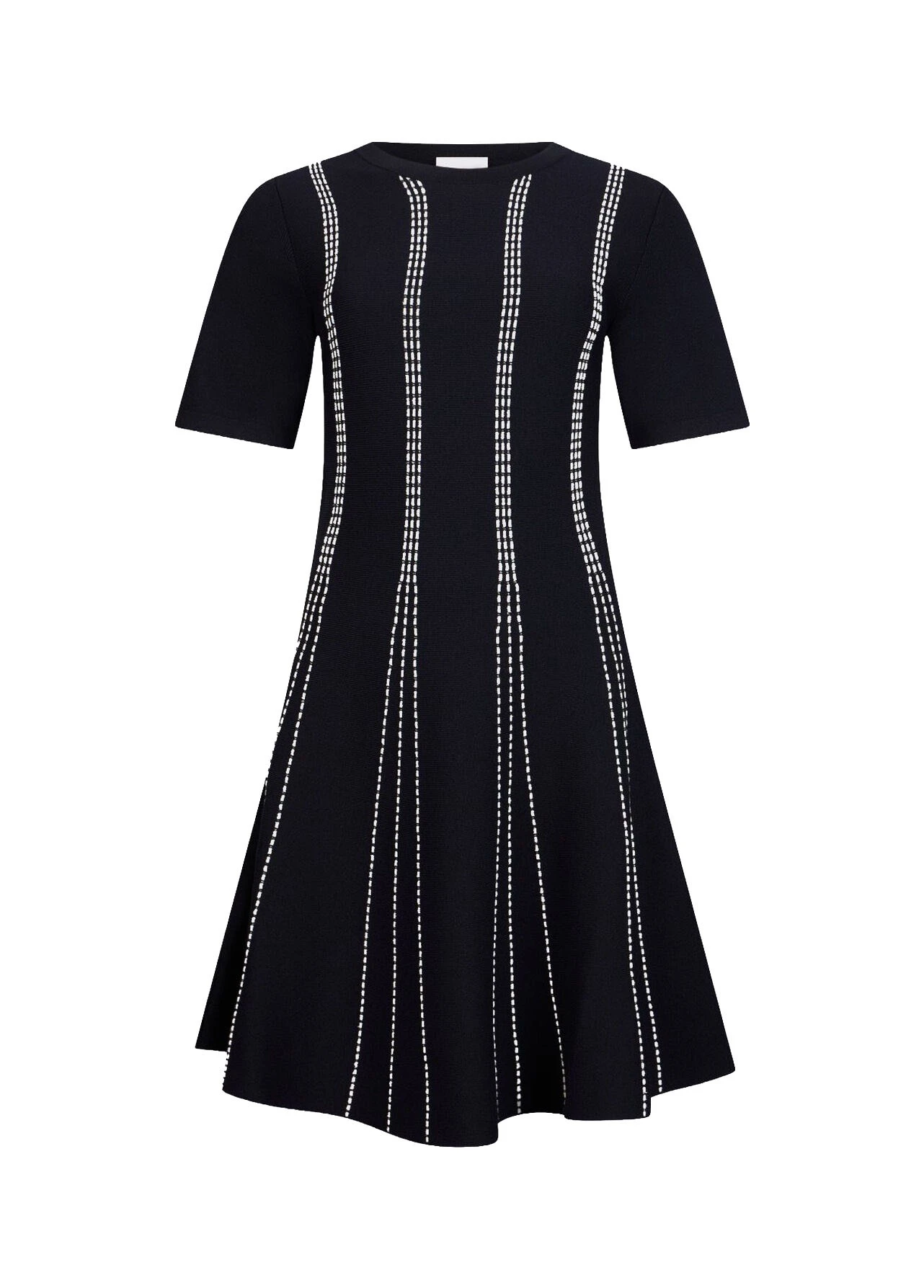 Short Knit Short-Sleeve Dress With Contrasting Seams Image