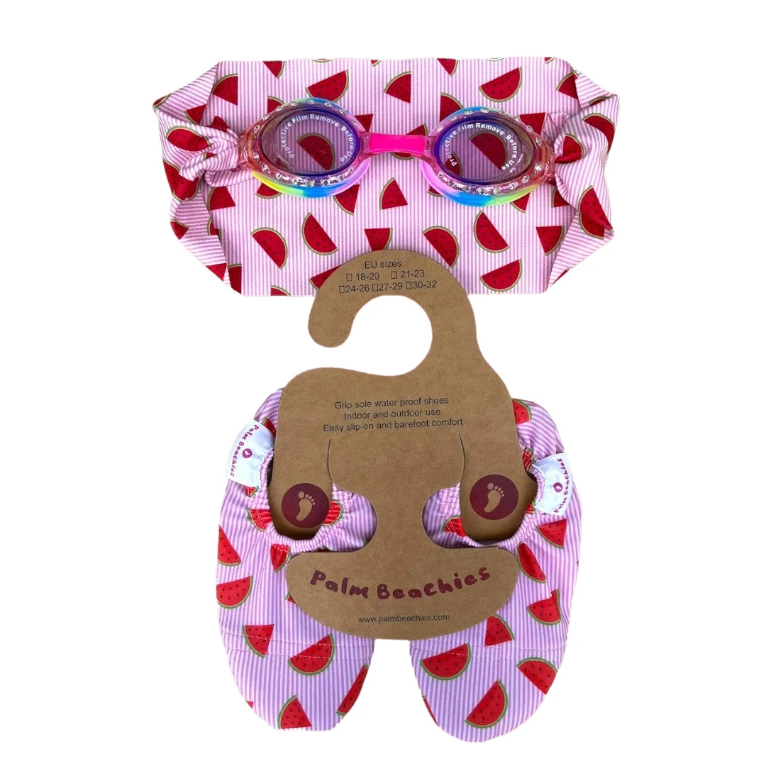 Baby Girl Set of Swim Goggles & Watermelon Printed Beach Slippers - Small