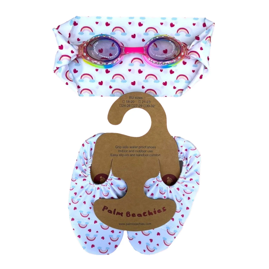 Baby Girl Set of Swim Goggles & Rainbow Printed Beach Slippers - Small