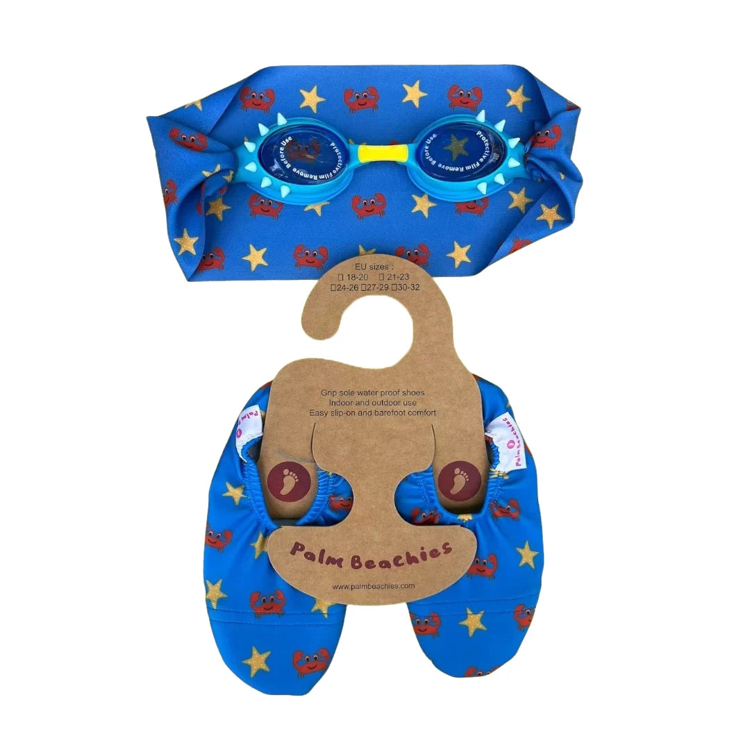 Baby Girl Set of Swim Goggles & Crab Printed Beach Slippers - Small