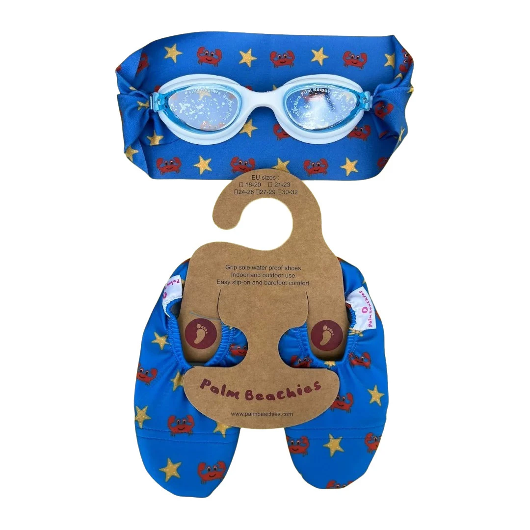 Kids Boys Set of Swim Goggles & Crab Printed Beach Slippers - Large