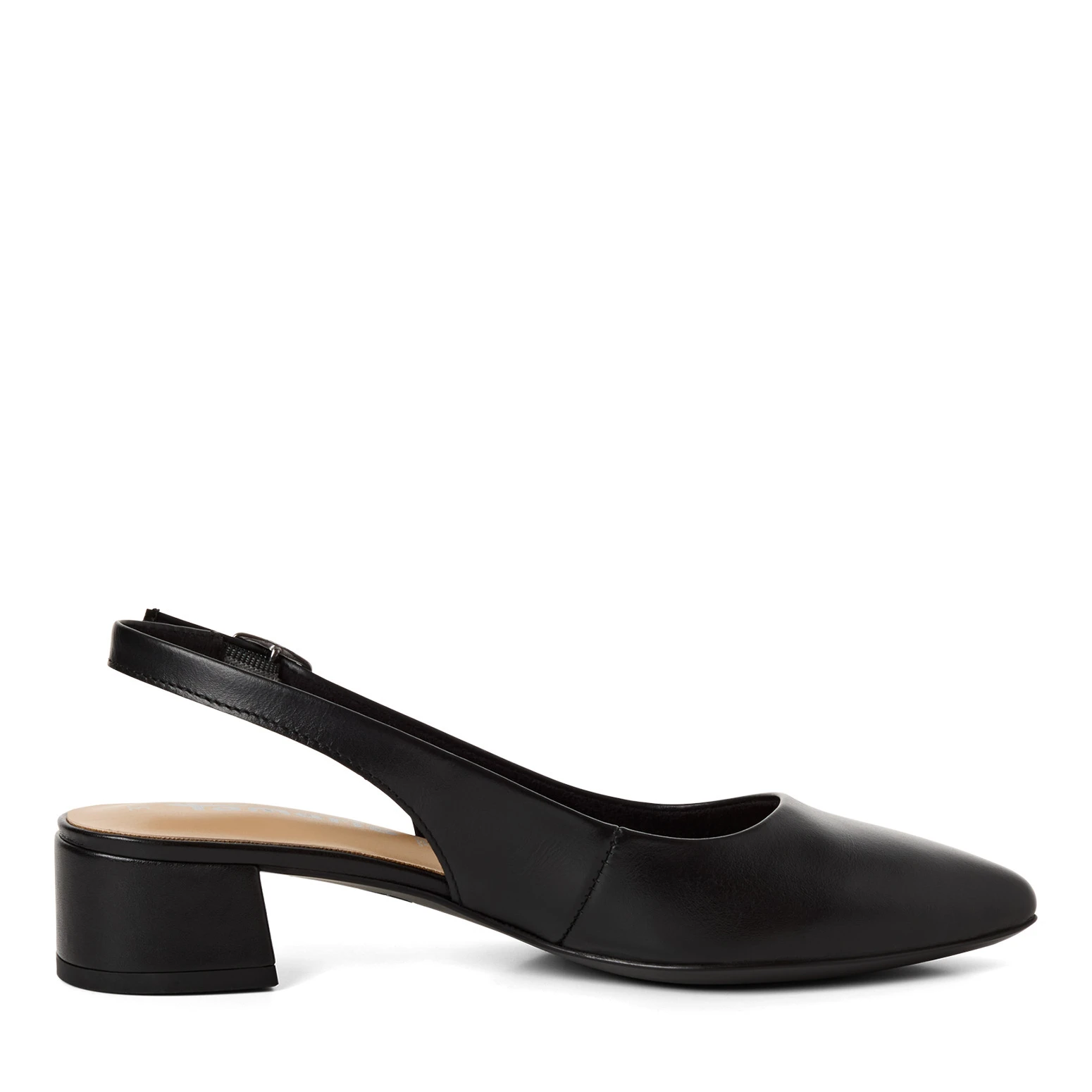 Leather Pointed-Toe Slingback Block Heels Pump