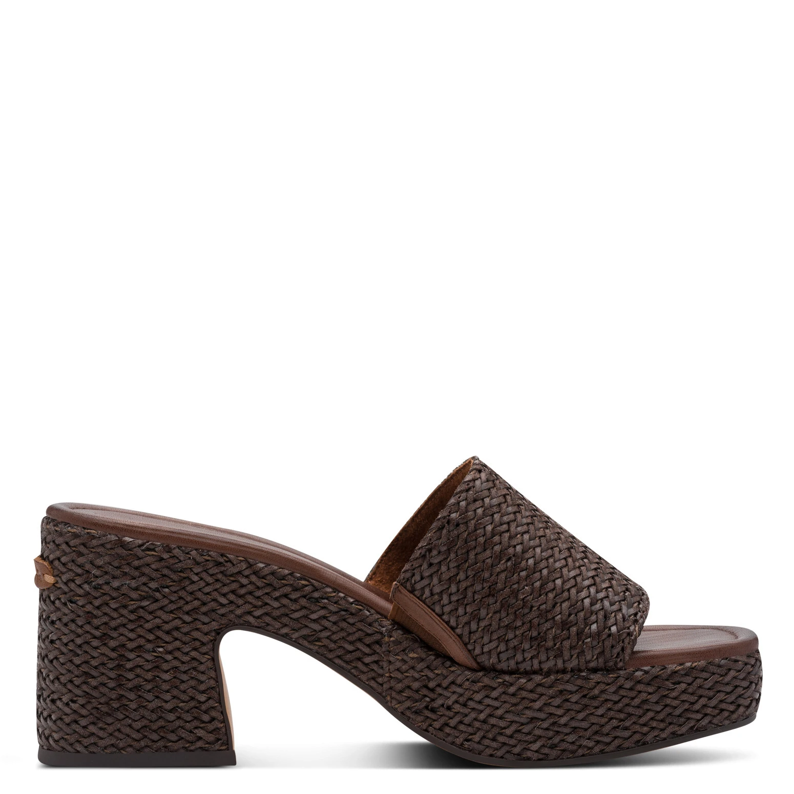 Woven Raffia Platform Leather Mule