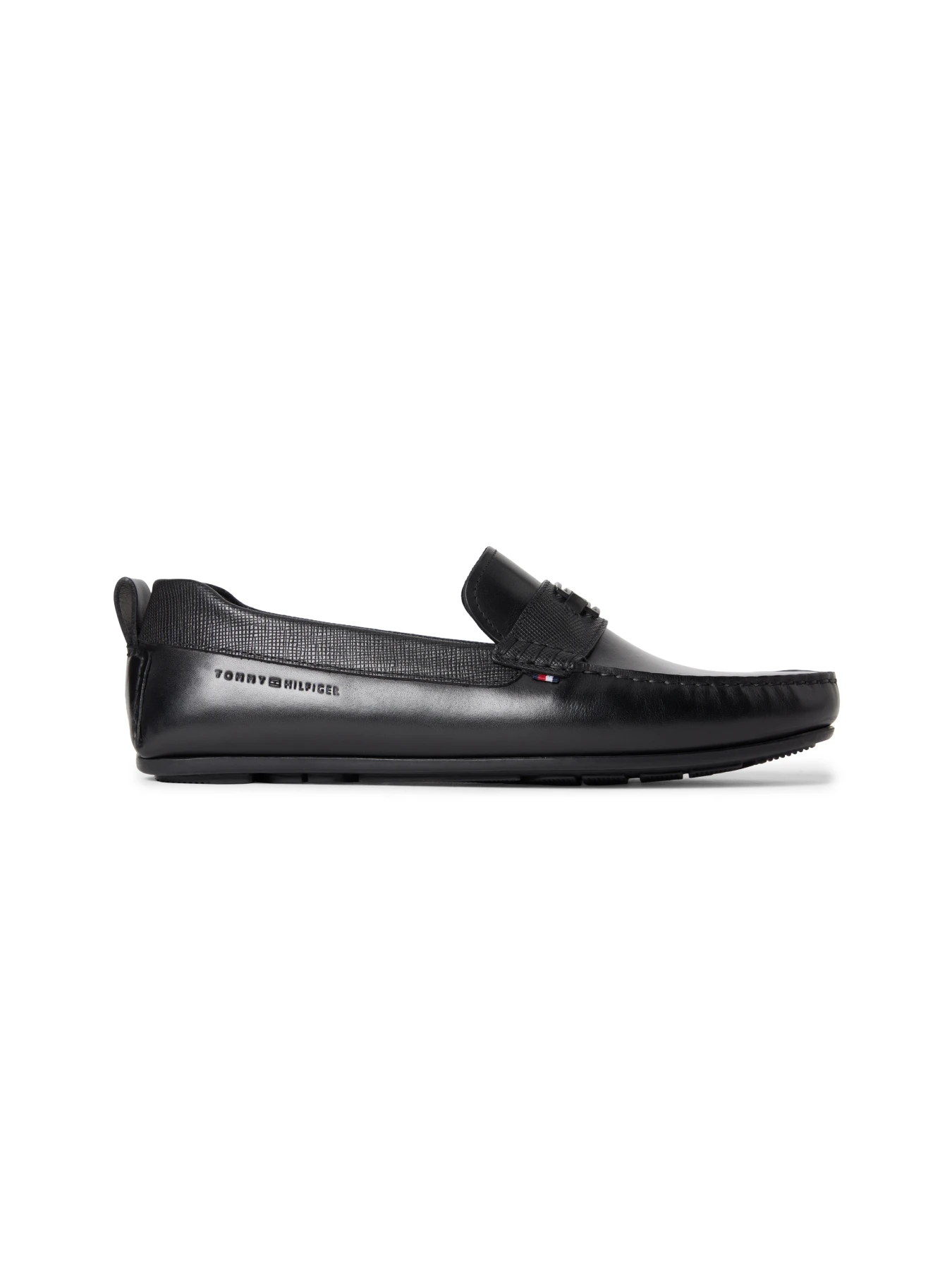 Leather Textured Hardware Logo Driver Loafers