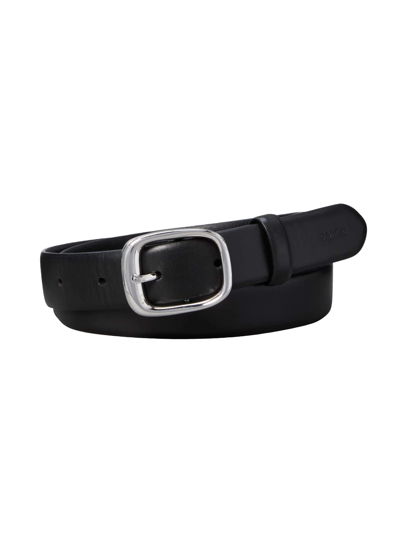 Leather Belt with Silver Oval Buckle