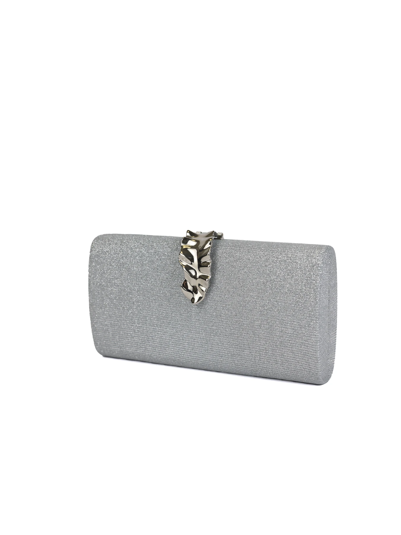 Shimmering Hard-Shell Clutch Bag with Sculptural Leaf Clasp