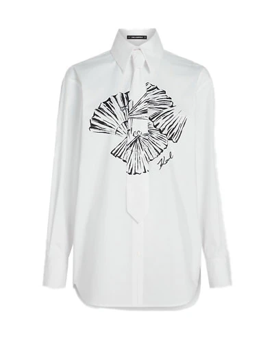 Poplin Long Sleeve Shirt with Tie