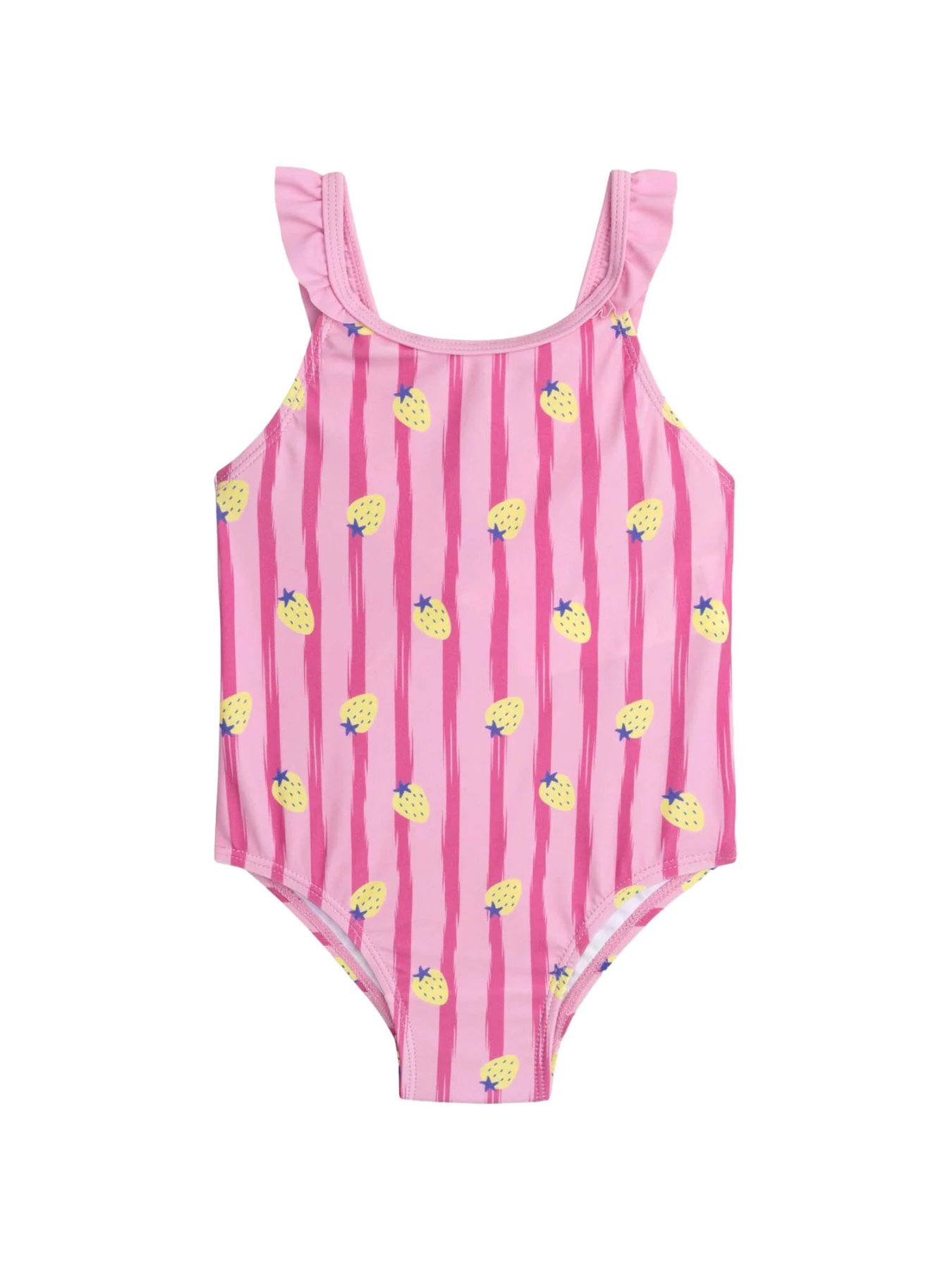 Kids Girls One-piece Striped Pink Swimsuit with Strawberries Prints