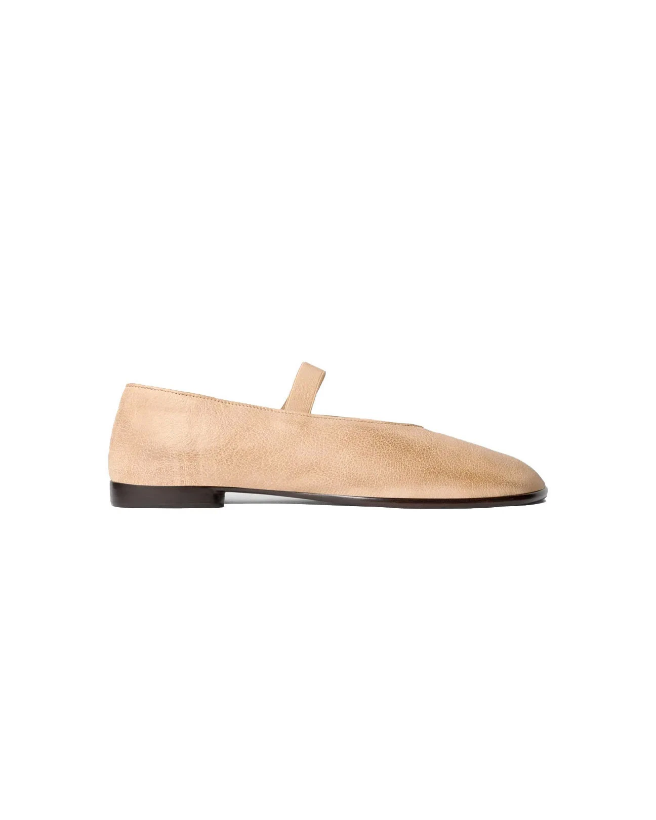 Pebble-Grain Leather Mary Jane Flats with Elastic Arch Strap
