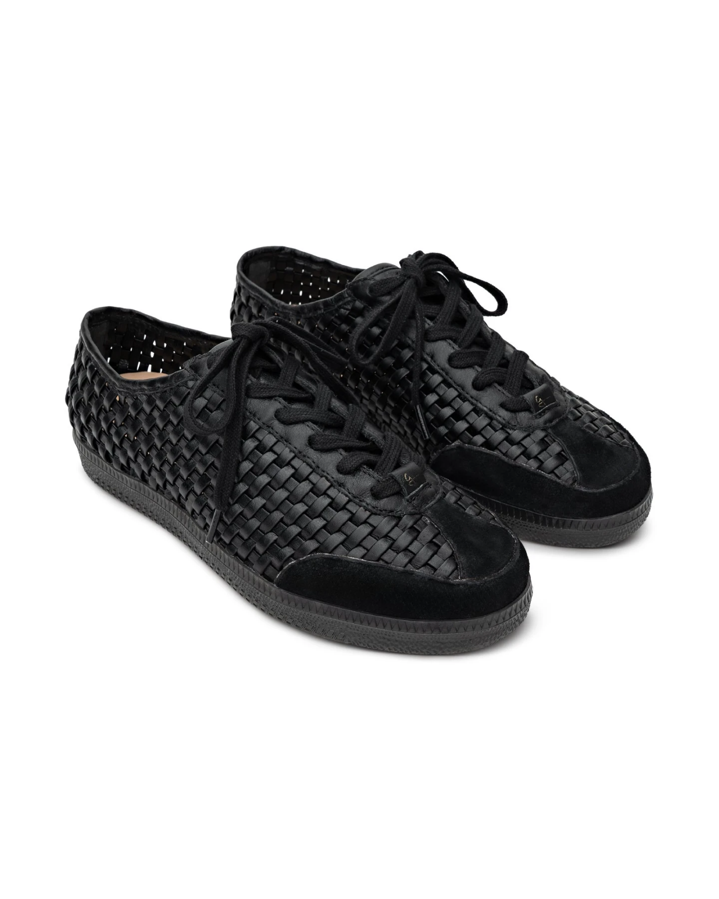 Woven Leather Lace-Up Sneakers with Suede Toe Caps
