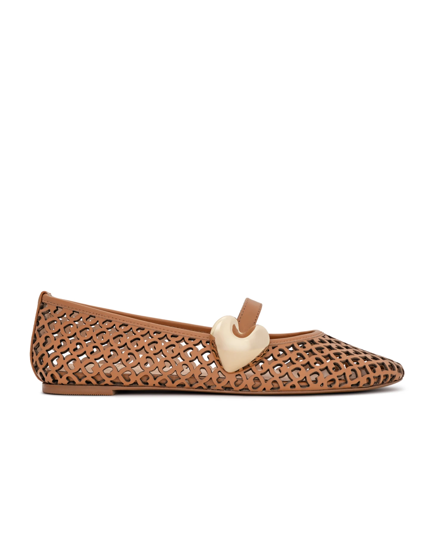 Laser-Cut Mary Jane Flats with Heart Hardware